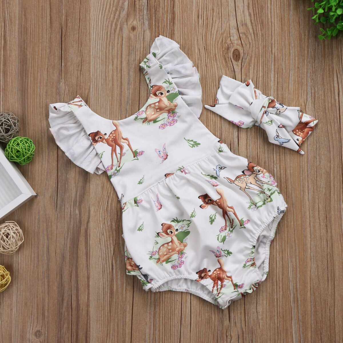 Citgeett 0-18m peuter babymeisje hert mouwloos schattig bodysuit jumpsuit zonnepak kleding outfit