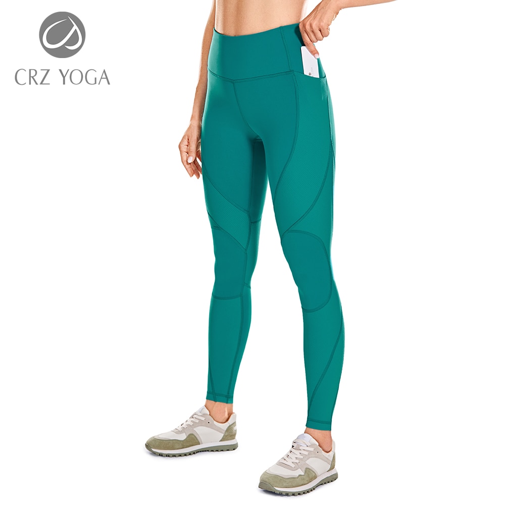 CRZ YOGA Leggings da allenamento con pannello a costine a vita alta da donna con tasche pantaloni da Yoga Fitness sensazione nuda-25 pollici