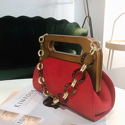 Houten clip tas dames handtassen acryl ketting schouder crossbody tassen dames luipaard schelp tas dames dames tassen: Rood