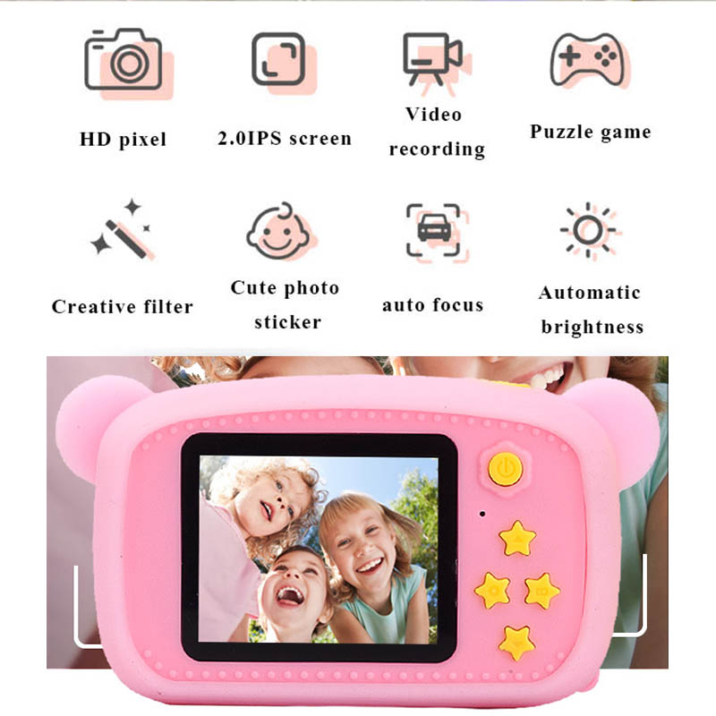 1200W 1080P HD numérique Mini enfants caméra ours dessin animé vidéo Photo affichage jouets en plein air photographie accessoires pour enfant de noël