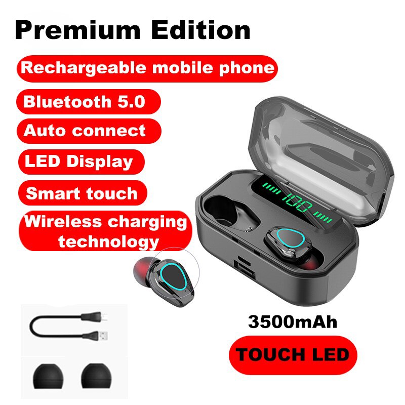 3500mAh Bluetooth 5.0 sans fil écouteurs casque tactile contrôle écouteurs TWS Sport casque bruit annuler LED affichage étanche: LED black pro