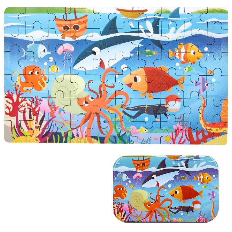 60 Stuks Houten Puzzel Speelgoed Voor Kinderen Cartoon Animal Jigsaw Kids Intelligent Entertainment Educatief Speelgoed Xmas: Color 1