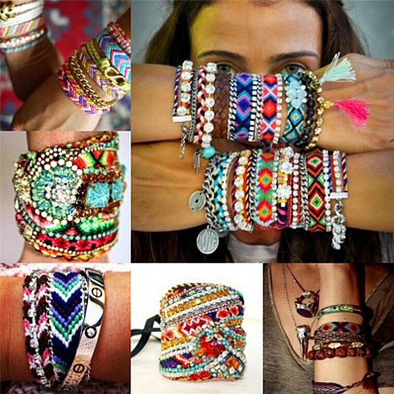 Handgefertigtes, gewebtes Armbinde Ich bin boho-stil mit regenbogenmuster, glücksbringer-freundschaftsarmbänder für damen und herren, boho-fransen, geflochtener schmuck