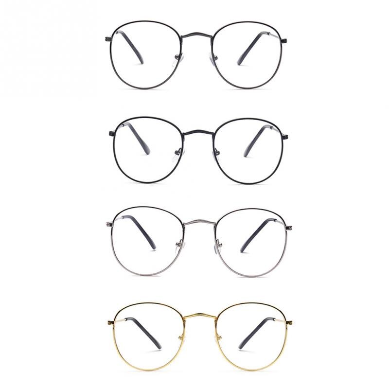 Metal Printing Round Large Frame Glasses Unisex Decorative Spectacles Lightweight Clear Lens Retro Eyewear For Men Women Gold&Bl