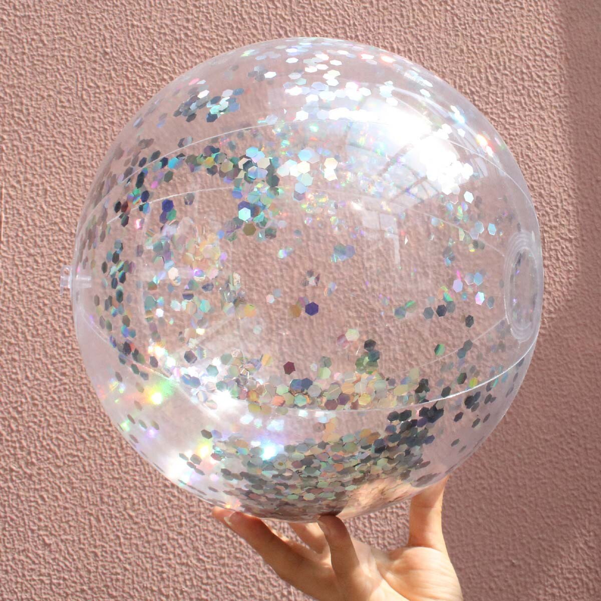 Style Transparent PVC Ball Water Toys Photographic Prop Inflatable Colored Sequins Beach Ball: 60 Cm Silver Paillette Beach Ball