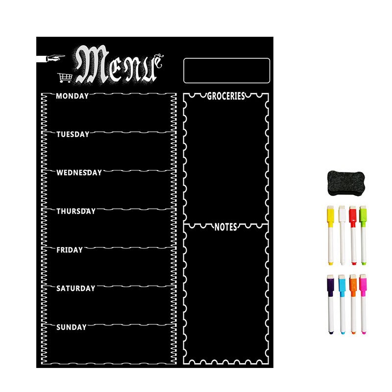 Lámina de pizarra magnética A3 para nevera de cocina, calendario de pizarra blanca semanal multiusos para planificación de menú con 8 bolígrafos