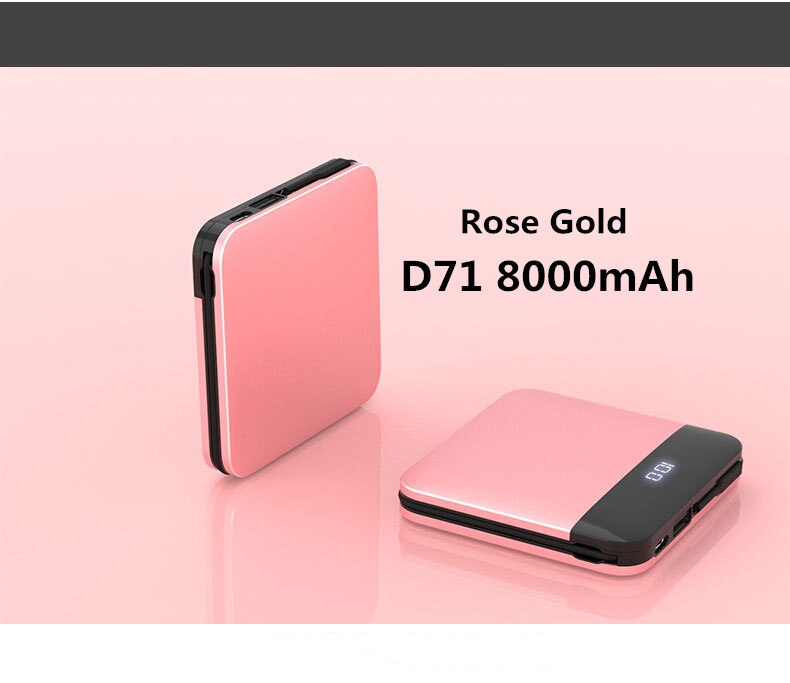 8000mAh Mini Power Bank 2.0A Quick Charge Power bank Dual-USB Portable Mirror Aluminium Fast Charging Mini External Battery: Rose Gold D71