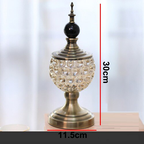 European Metal Glass Small Storage Tank Small Ornaments with Lid Art Crafts Living Room Office Flower Crystal Candy Storage Jar: E