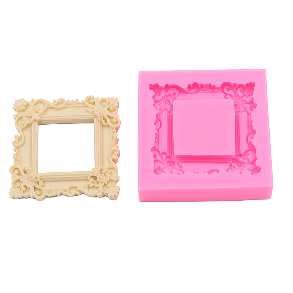 Marco de fotos, marcos de moldes de resina diy, herramientas de decoración de pasteles, borde de pastel de Chocolate, moldes de silicona, moldes para hornear en la cocina: Beige