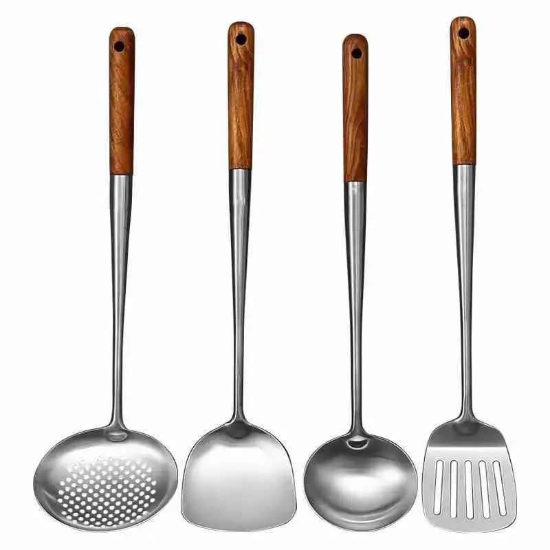 Kitchen Utensils Wok Spatula Iron and Ladle Tool Set Spatula for Stainless Steel Cooking Equpment Kitchen Accessories Essentials: plum
