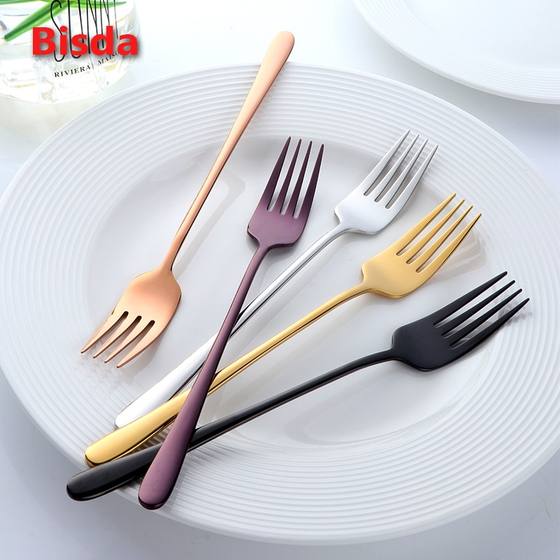 2PCS 18/8 Stainless Steel Dinner Fork Set Korea Colourful Dessert Fork With Long Handle Gold Blue Fork Set for Hotel Party