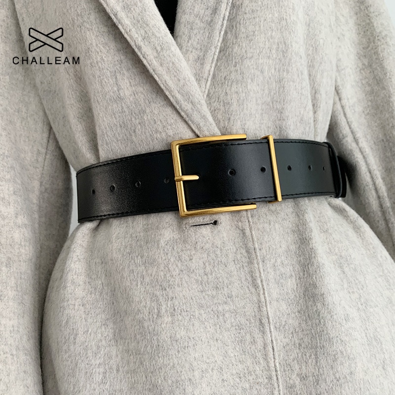 Vrouwen Luxe Brede Riem Vrouwelijke Vintage Goud Grote Vierkante Metalen Pin Gesp Zwart Bruin Pu Lederen Riem Jas Jurk Taille band 120