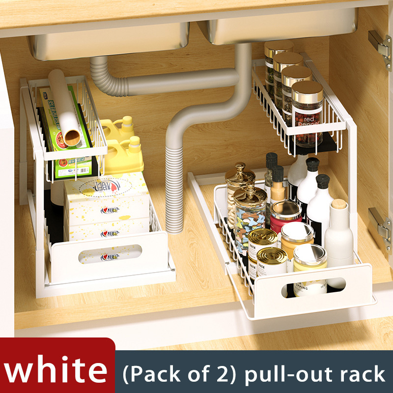 2-Tier Uittrekbare Onder Gootsteen Organisator Plank Kast Uitschuifbare Rek Keuken Aanrecht Uittrekbare Opslag Onder Gootsteen Schuifplank