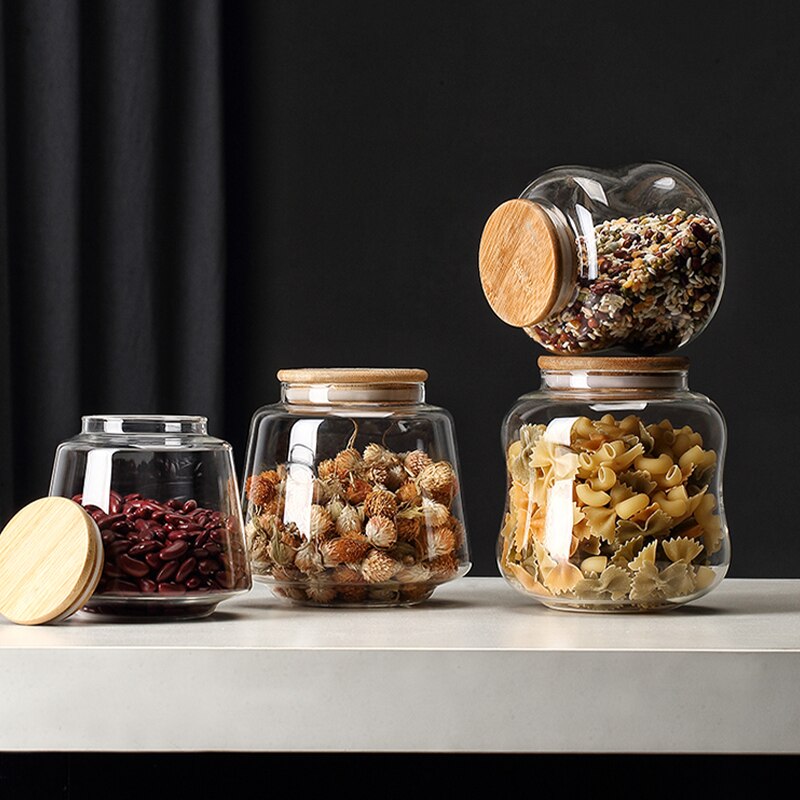 vershoudbakjes glazen potjes met deksel glass bottle Glas Opslag Noodle Opslagtank Grote Luchtdichte Tank Korrels Snacks Snoep Thee Moer Jam Hoge Borosilicate Acacia