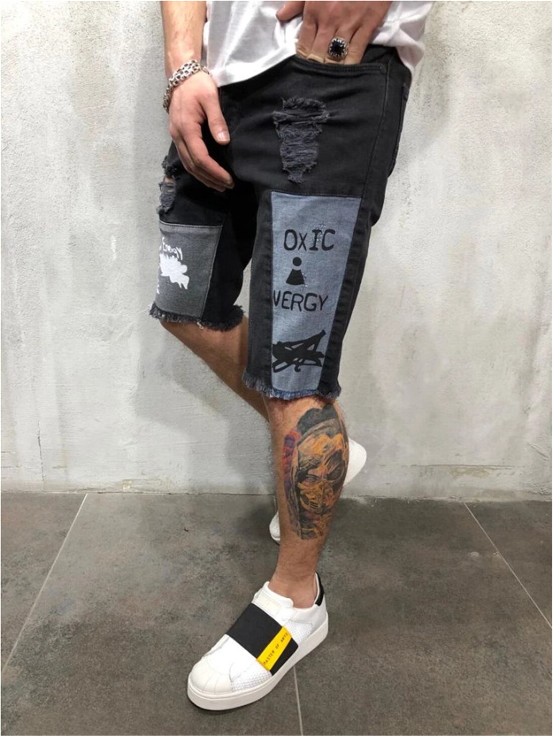 Denim Shorts Jeans Pants Beggar Trousers Hip Hop Stretch Ripped Streetwear for Men's Clothing: S