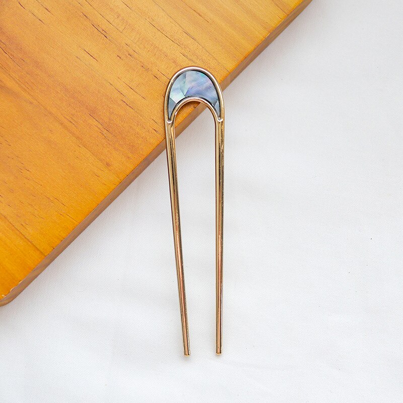 U-Shaped Hairpins Women Girls Hair Accessories Gold Silver Color Metal Hair Sticks Retro Jewelry Headdress: B-Blue