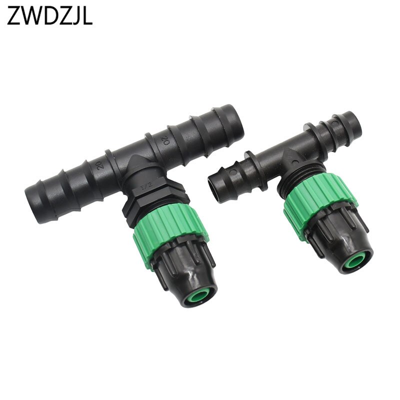 Udvendigt gevind 1/2 3/4 "  to 8/11 slange reducerende tee barb haveslange 16mm 20mm til 9/12 slange tee-stik 3- vejs stik 1 stk