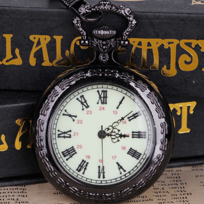 Vintage Quartz Pocket Watch Flip Fob Womens Mens Watch With Chain Roman Number Best: Black