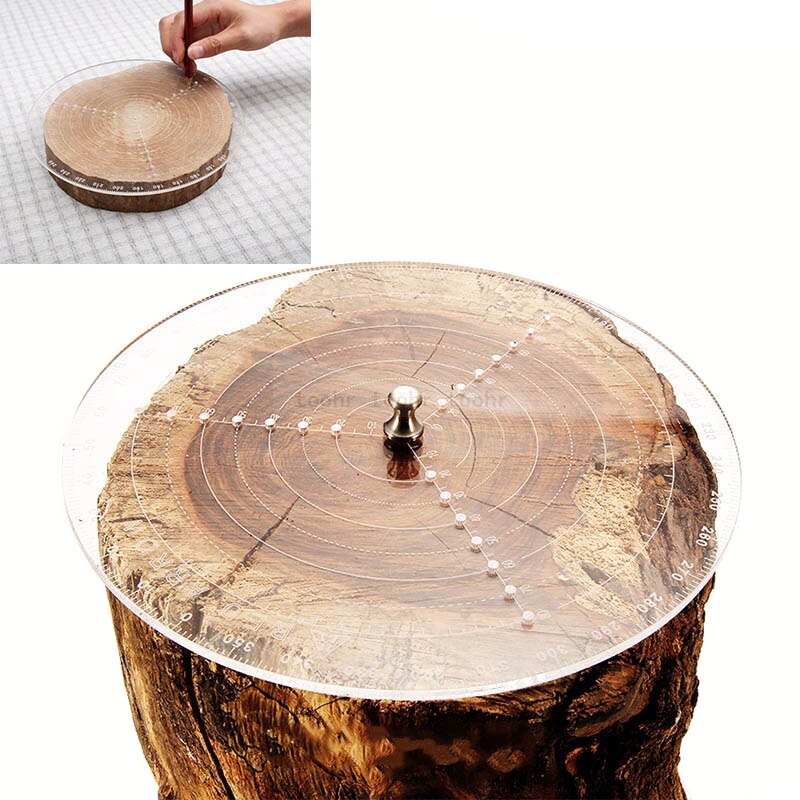 Regla buscador central para carpintería, medidor de trazado, brújula para carpinteros, cuencos, torno, trabajo, acrílico transparente, diámetro de los círculos de dibujo
