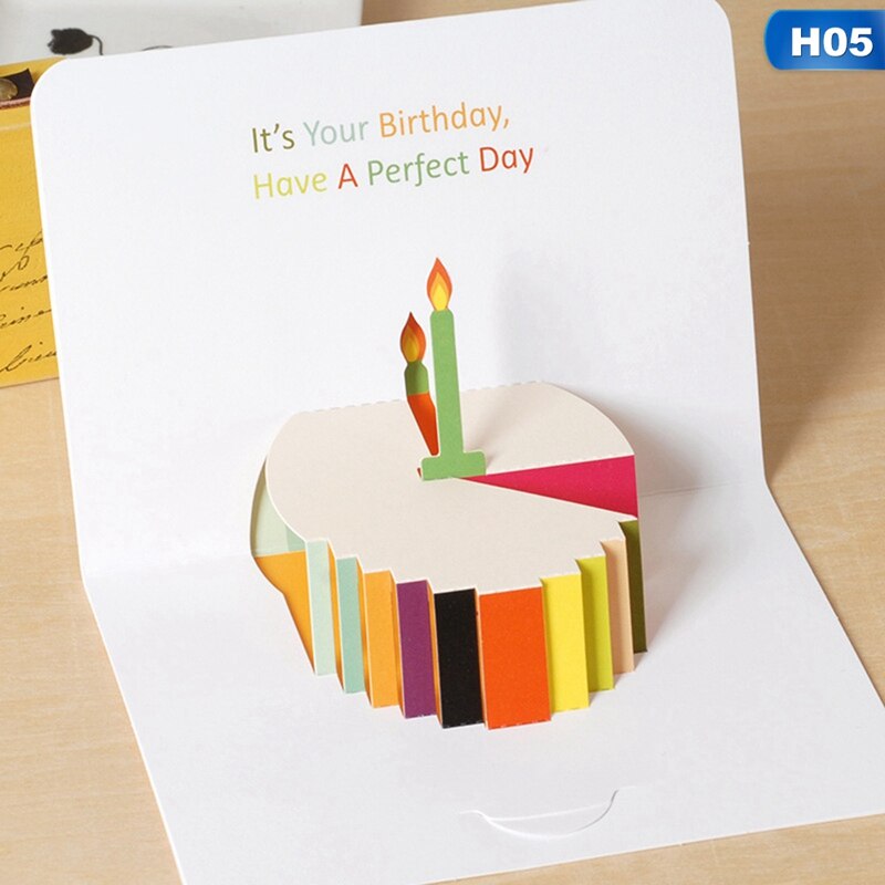 Tarjetas de Felicitación de cumpleaños con sobre para niños, tarjeta de de Navidad, , boda, manualidades decorativas 3D Pop-Up: H05