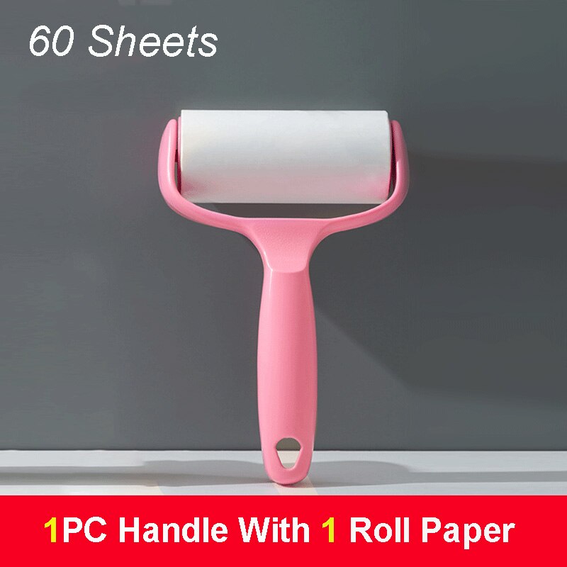 60 Sheets With Handle Brush Dust Remover Sticky Clothes bed Pet Dog Hair Fabric Fluff Roller Cleaning Accessories: 1 handle 1 roll