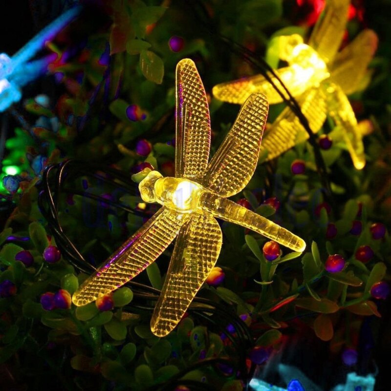 Solar Power LED Dragonfly Lights String Twinkle Outdoor Waterproof Garden Villa Tree Fairy Garland Wedding Party Xmas Decoration