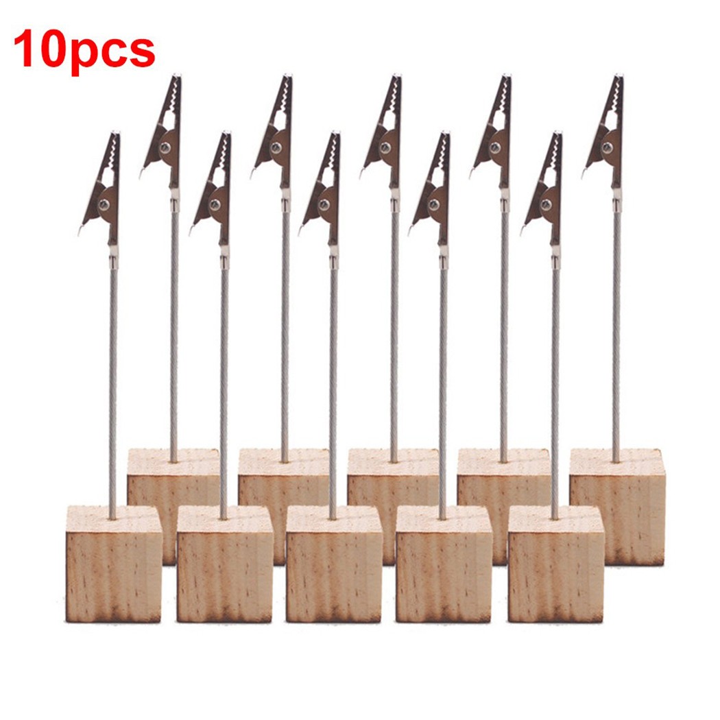 10Pcs Wooden Metal Photo Alligator Clip Memo Diy Wire Picture Frame Table Stand Tabletop Photo Holders For Pictures Pine Wood