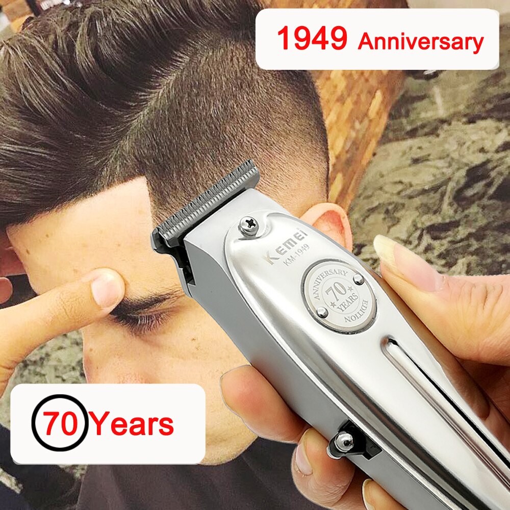 Kemei 1949 Hair Clipper All Metal Men Electric Cordless Hair Trimmer 0mm Baldheaded T Blade Finish Haircut Machine