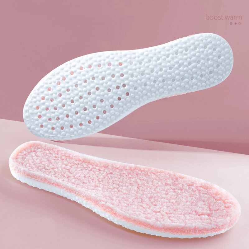 Women High Density Fluff Warm Soft Sport Insoles Female Men High Elasticity Good Shock Absorption Breathable Mesh Shoes Insert: Pink / 37-38
