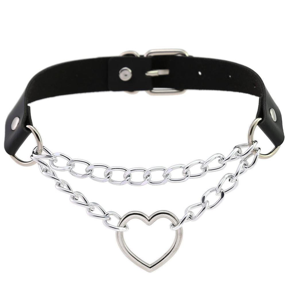 Punk Gothic Black Pu Leather Heart Cross Round Choker Necklace For Women Spike Rivet Neck Jewelry Chocker Collar Necklaces