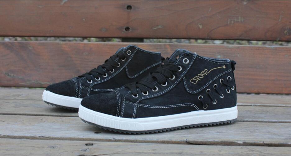 Heren sneakers denim canvas schoenen lente/herfst hoge hulp casual schoen tennis sneakers wandelen skateboard veterschoen platte schoen: Zwart / 44