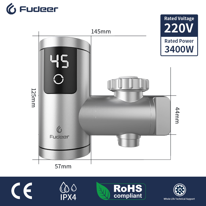 Fudeer 220V Water Heater Bathroom Accessories Electric Water Heater Kitchen Faucet Conector Instant Water Tap Adapter: GRAY