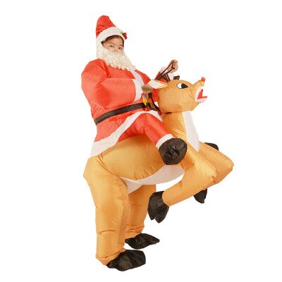 Santa Claus Riding Fawn Inflatable Costumes Ride-On Animal Fancy Toys Christmas Halloween Party Piggyback Cosplay Clothes Unisex