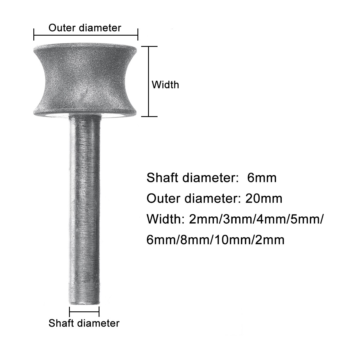 3-12Mm Diamant Slijpschijf Diamant Slijpschijf Slijpschijf Voor Glas Vliegtuig Rechte Rand Afschuining 6Mm schacht: 2mm