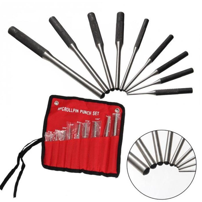9 Pcs Steel Multi Size Round Head Pins Punch Set Grip Roll Pins Punch Tool Kit