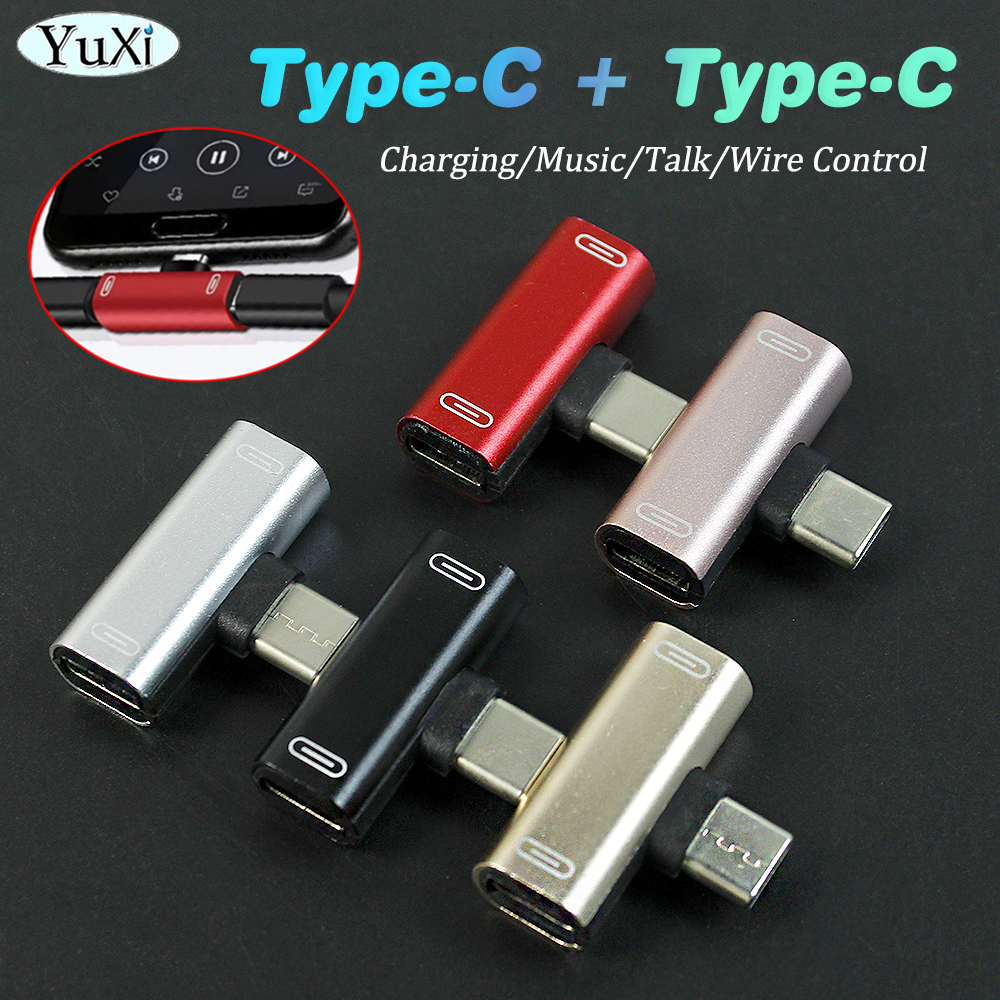 1Pc Usb C Splitter Type C Mannelijk Naar Dual Type C Vrouwelijke Koptelefoon Opladen Adapter Converter Voor Huawei Samsung Telefoon Adapter