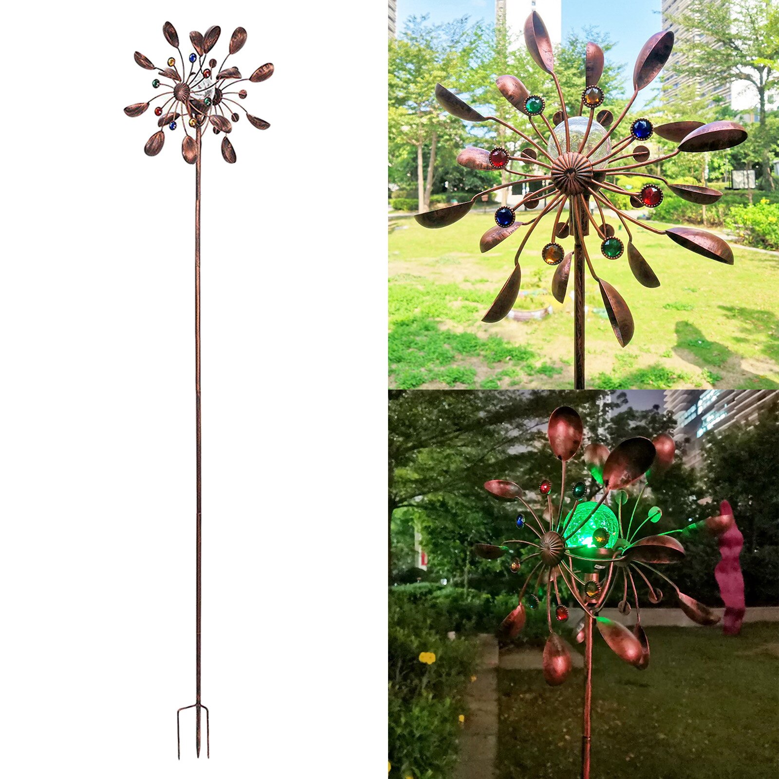 Metalen Outdoor Wind Spinner Solar Light Tuin Led Grandado