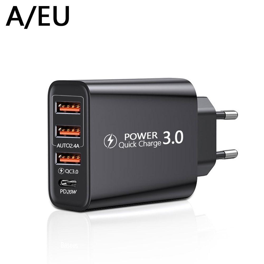 48W Fast Phone Charger Quick Charge 3.0 4.0 PD 30W Wall Mobile Phone Charger For iPhone 12 11 Xiaomi Samsung USB Type C Charger: black EU