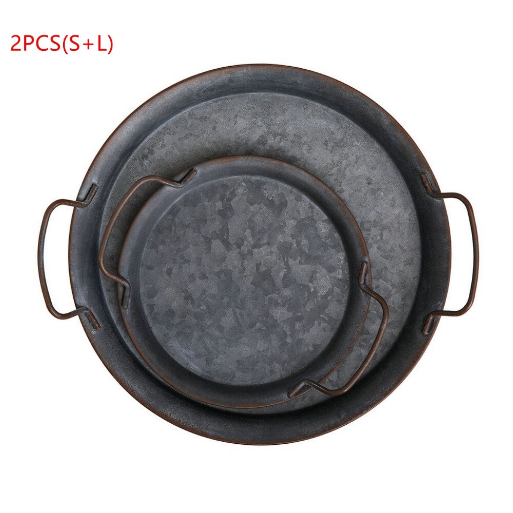 Thuis Retro Metalen Plaat Handgemaakte Ronde Smeedijzeren Vintage Brood Lade: 1PCS S And 1PCS L