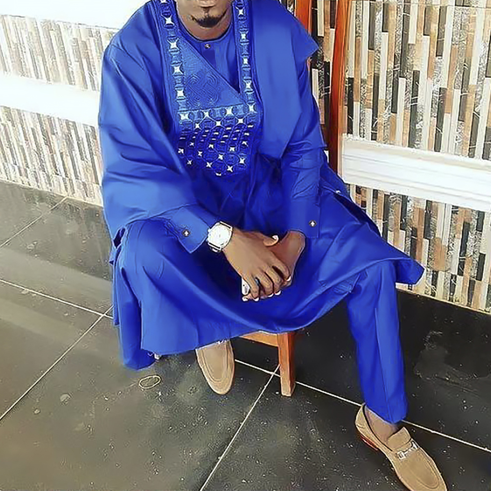 H&amp;D 3 PCS Set Agbada African Clothes For Men Long Sleeve Shirt Pants Robes Suit Ankara Dashiki Embroidery Boubou Tenue Africaine