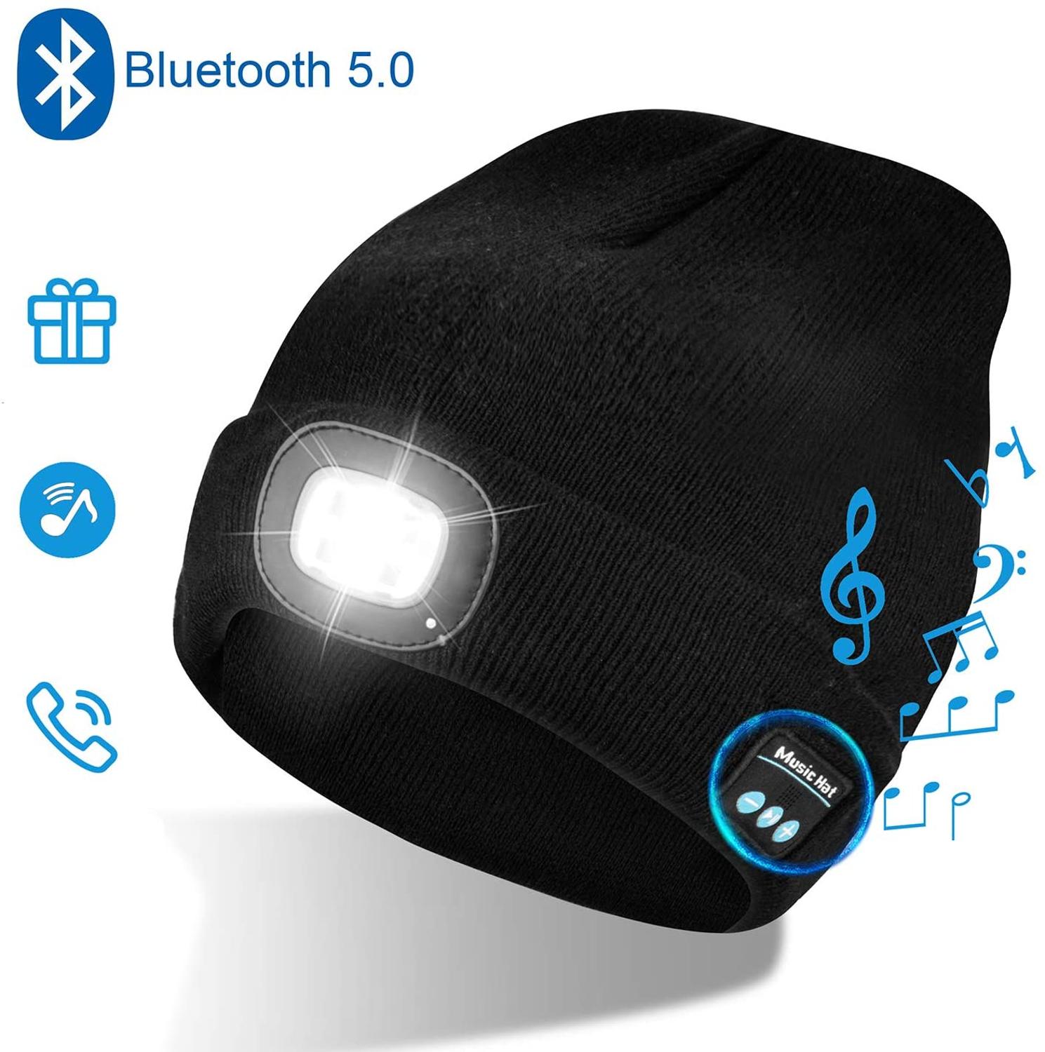Unisex bluetooth beanie hat led beanie hat, trådløs hovedtelefon beanie usb genopladelig oplyst kasket med indbygget hd stereo tale