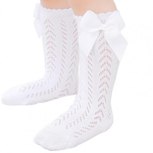 1 Paar 1-5 Jaar Oude Baby Knie Sokken Plain Weave Antislip Puur Katoen Baby Meisjes Knie hoge Boog Sokken Voor Fotografie Props: Bleach White / S