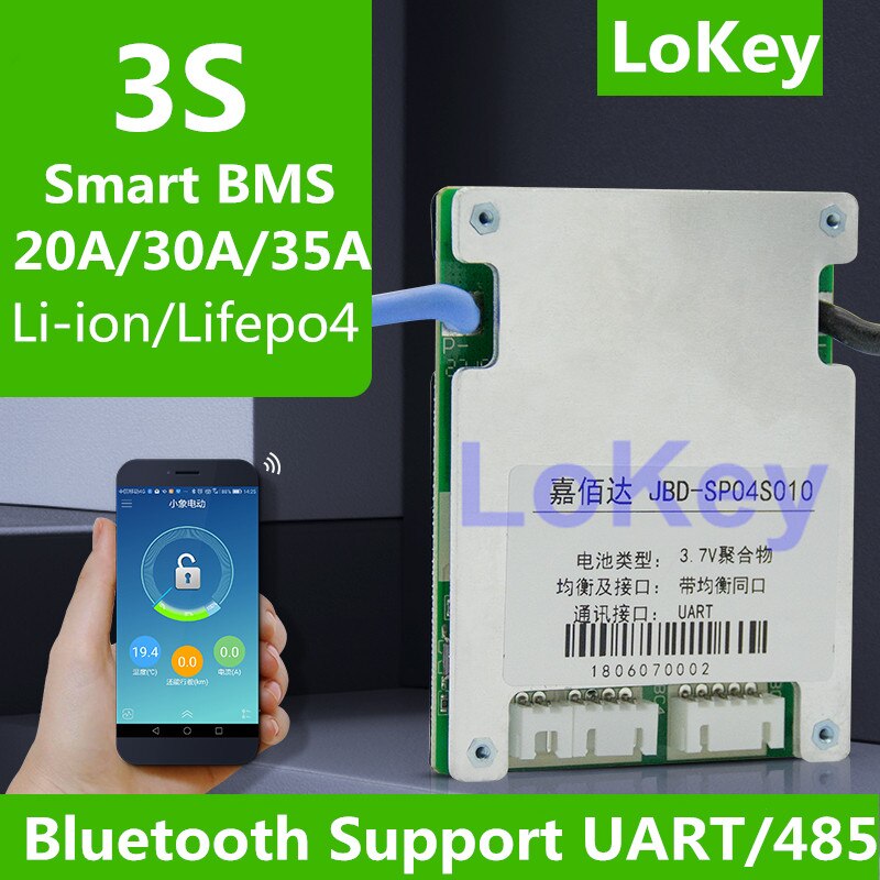Smart BMS 3S 12V 20A 30A 35A lithium li ion lipo lifepo4 tableau d'équilibre de batteries BMS avec communication 485/UART et Bluetooth
