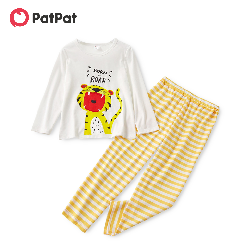 Set pigiami per bambina/bambino 2 pezzi PatPat, Top a maniche lunghe con stampa animalier Koala/tigre e pantaloni a righe