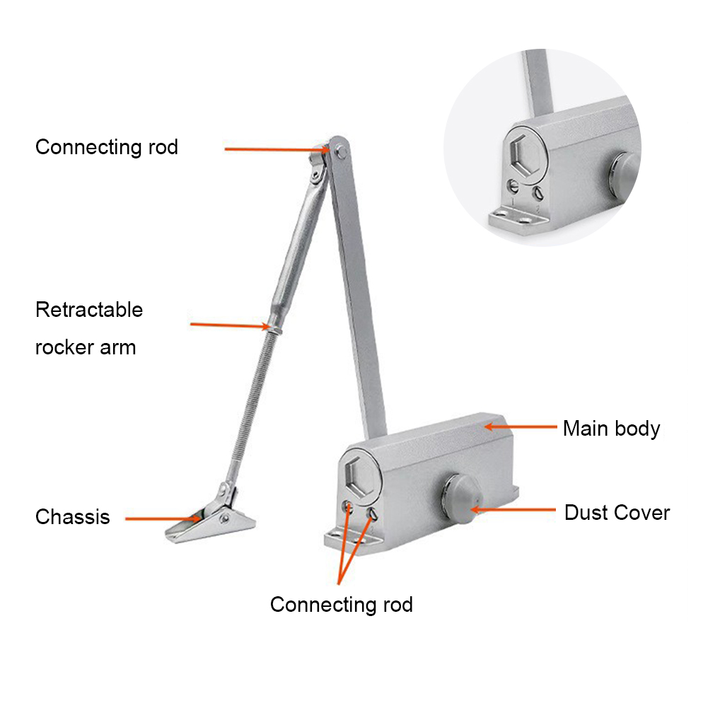 Automatic Door Closer Spring Hydraulic Buffer Door Stopper Adjustable Speed Door Closing Equipment For 25 to 80KG Door Hardware