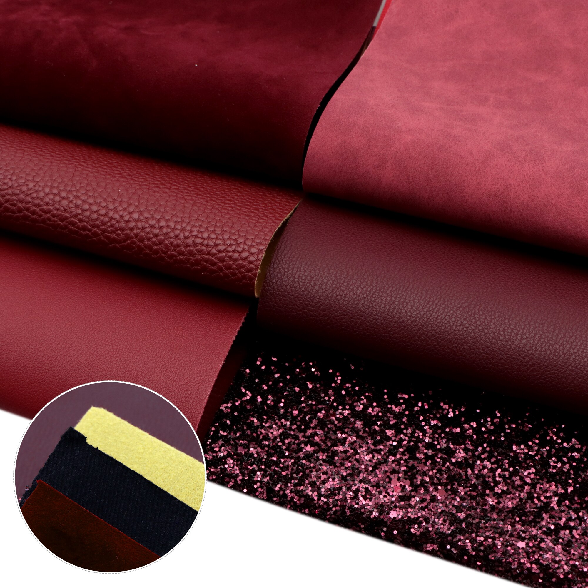 Red Series Assorted Faux Leather Sheets Glitter Velvet Synthetic Leather Vinyl Fabric For Making Earrings Hair Bows A4 ,1Yc15423
