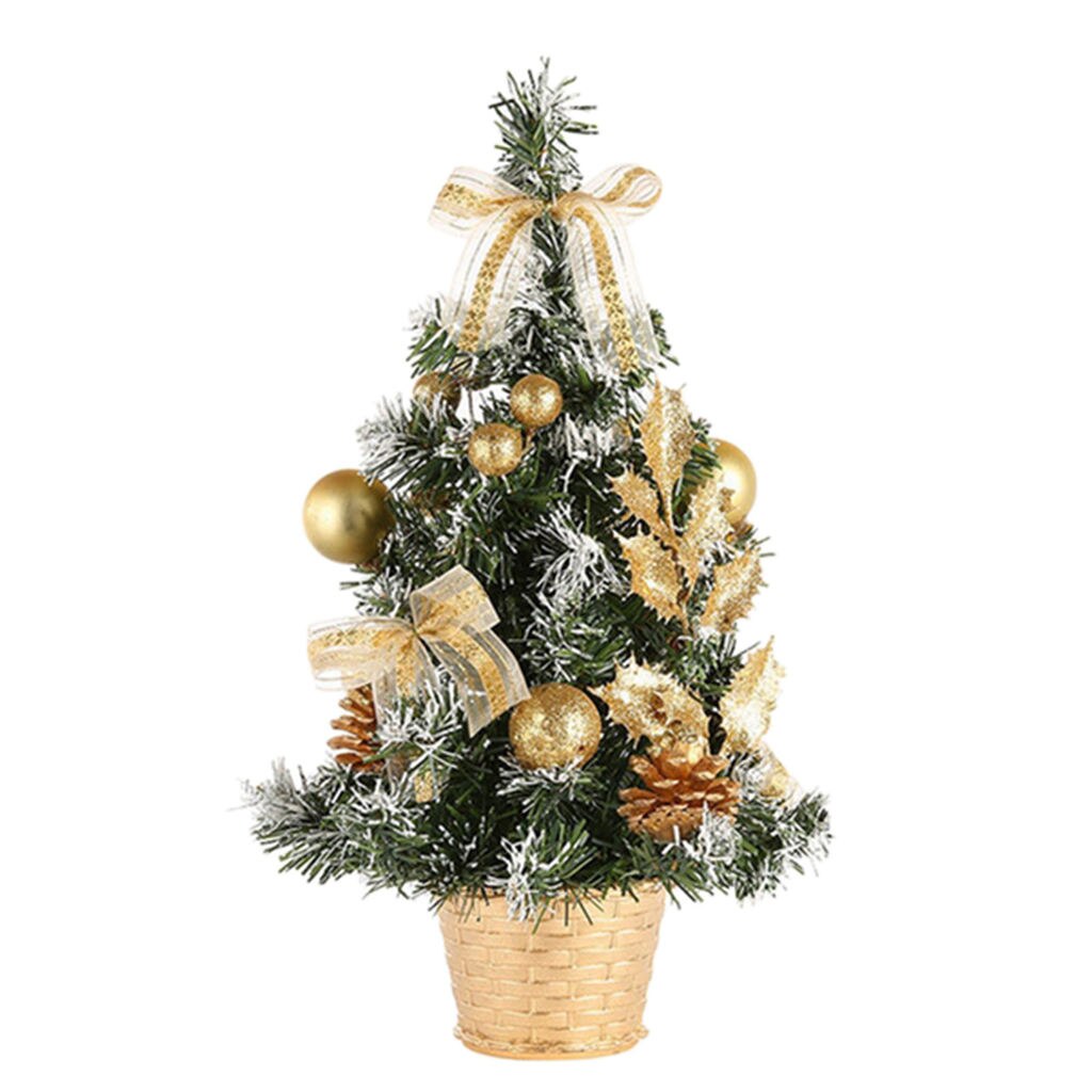Mini Tabletop Desktop Artificial Christmas Tree Decor with Baubles Ornaments Decorations