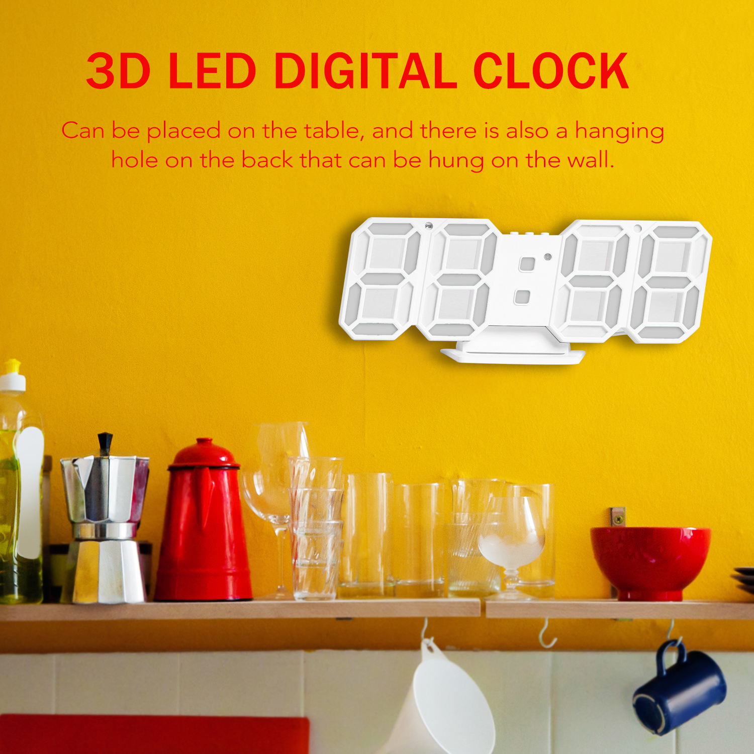 3D LED Digitale Uhr Elektronische Tisch Uhr Wecker Wand Glowing Hängen Uhren Blau tisch uhr led uhr digital uhr