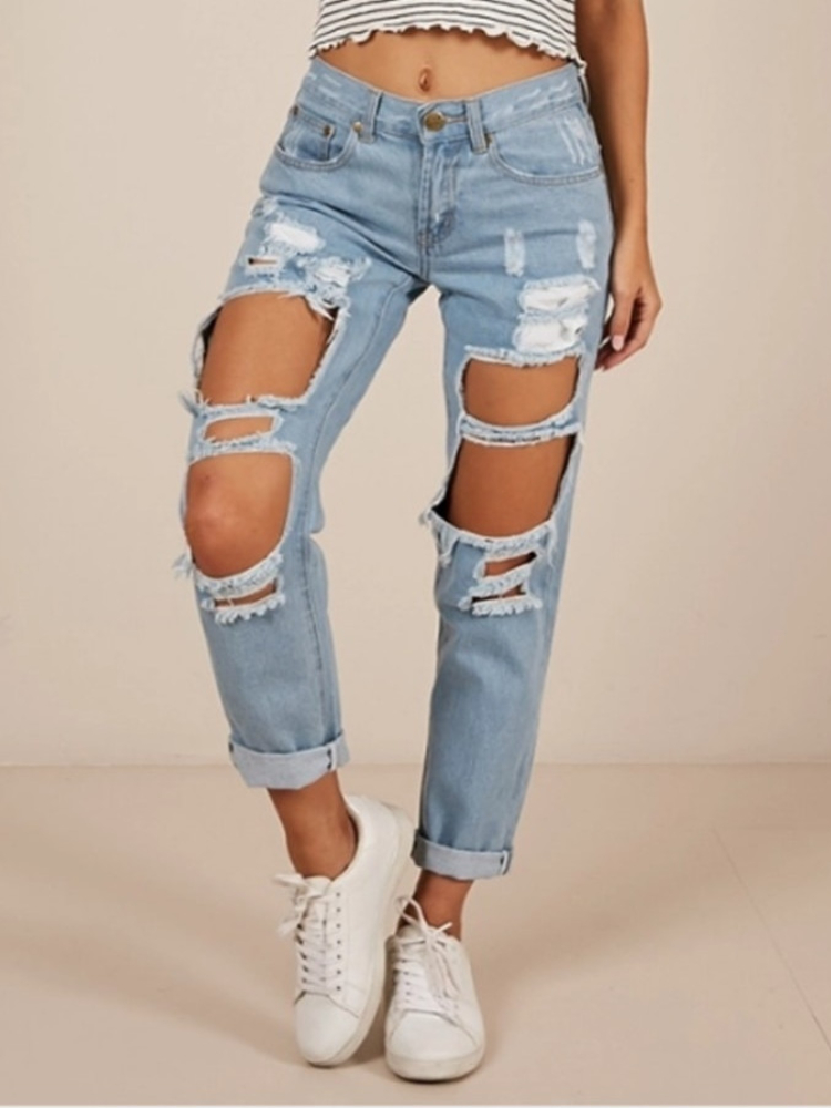 Frühling und Sommer Neue frauen Jeans Persönlichkeit Gewaschen See verlieren Beiläufige Hohe Taille Gerade Damen Neun Punkte Jeans