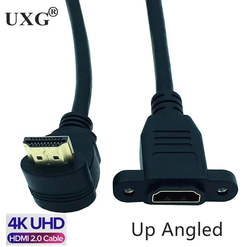 HDMI 2.0 Right Angle Cable Right Left Up Down HDMI v2.0 male to female panel mount w/ screw 4K*2k 60Hz HD extension cable 15CM